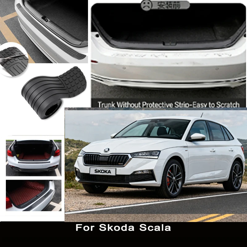 

For Skoda Scala Rear Trunk Guard Plate Sticker Car Rear Bumper Trim Anti-Kicked Scratch Protector Sticker Strip