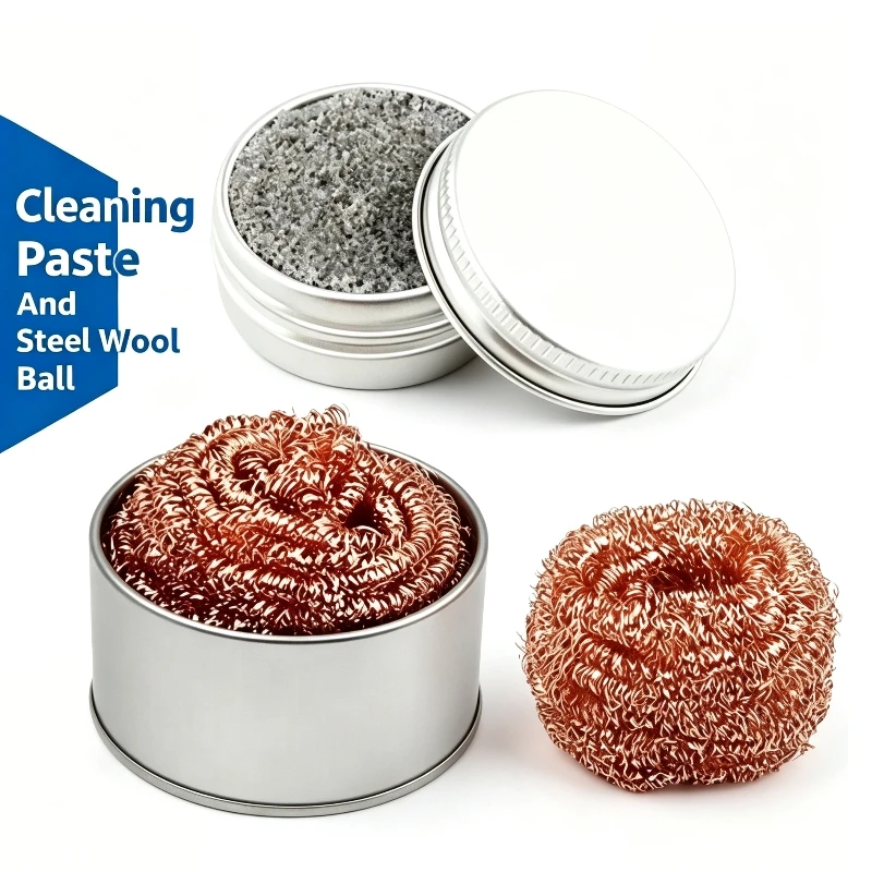 2‑in‑1 Soldering Tip Cleaner Kit, Copper Wire Ball & Cleaning Paste for Oxidized Solder Iron Tip Welding Repair Maintenance Tool