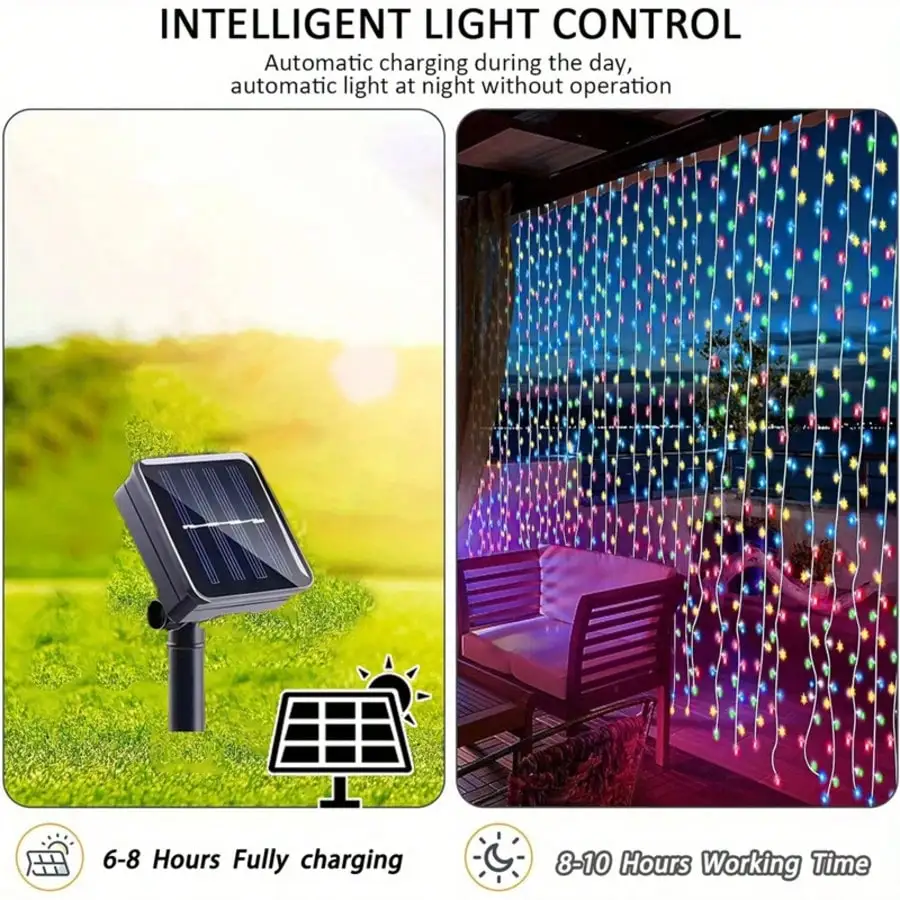 Solar-Vorhangleuchten: Wasserdicht, langlebig, weiß/gelb/farbig, solarbetrieben (Garten-/Hochzeits-/Party-Dekoration)