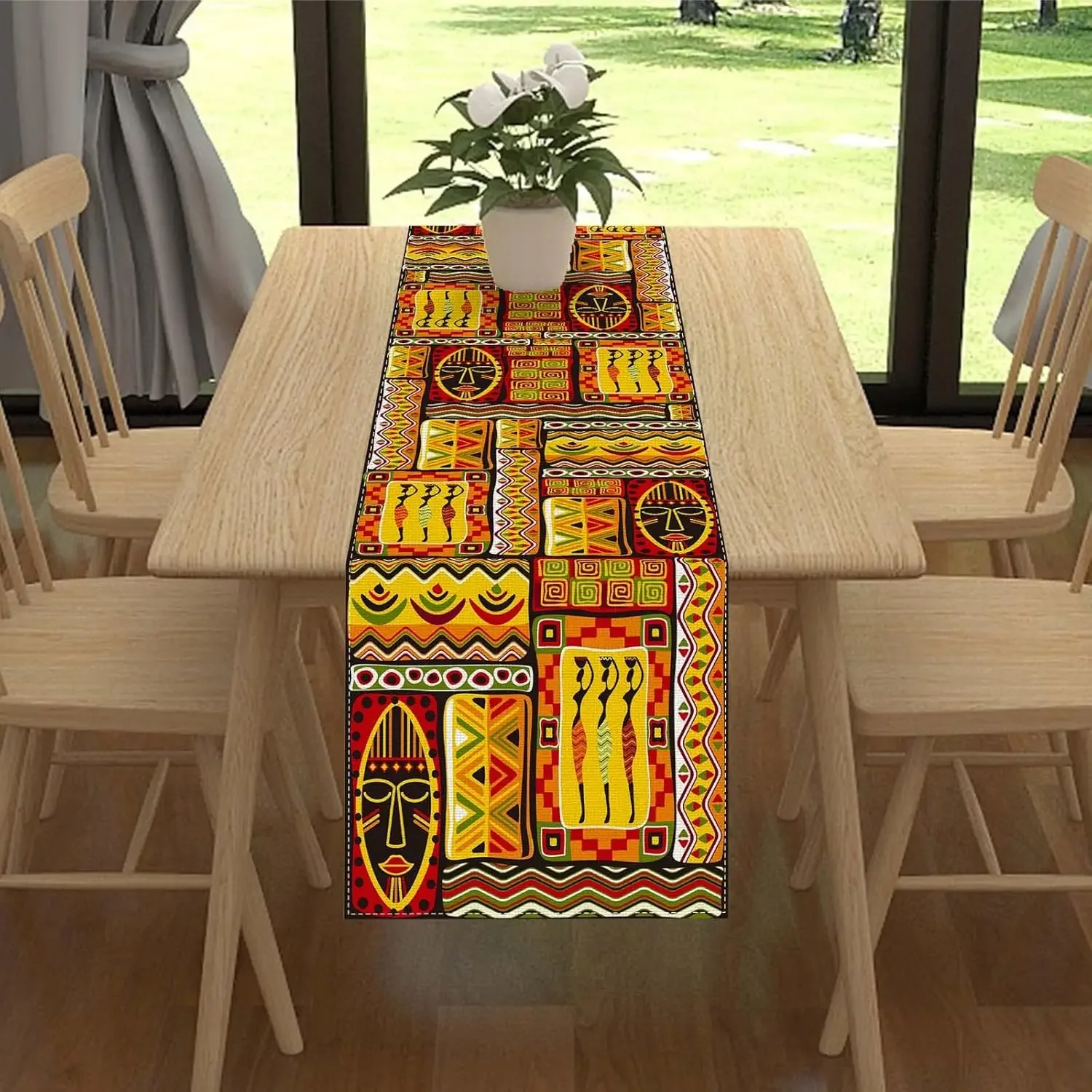 African Totems Linen Table Runners Dresser Scarf Decor Reusable Farmhouse Kitchen Dining Table Runners Holiday Party Decorations