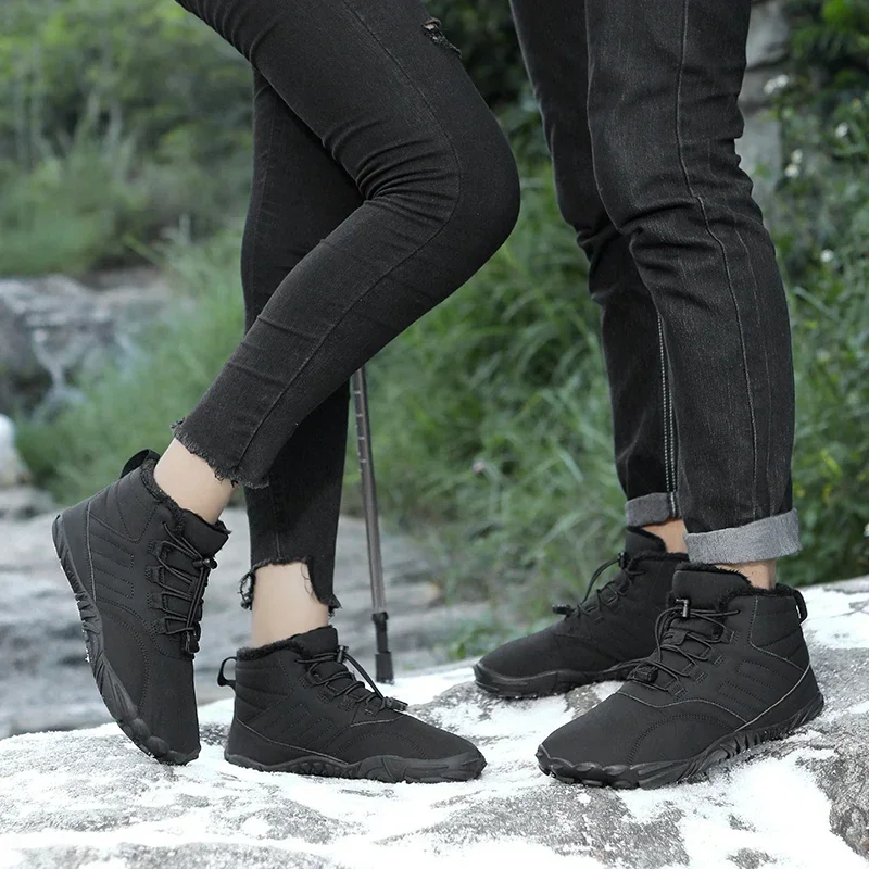 Men Non-slip Hiking Shose BareFoot Boots Winter Waterproof Snow Boots Outdoor Walking Shoe Warm Fur Ankle Leisure