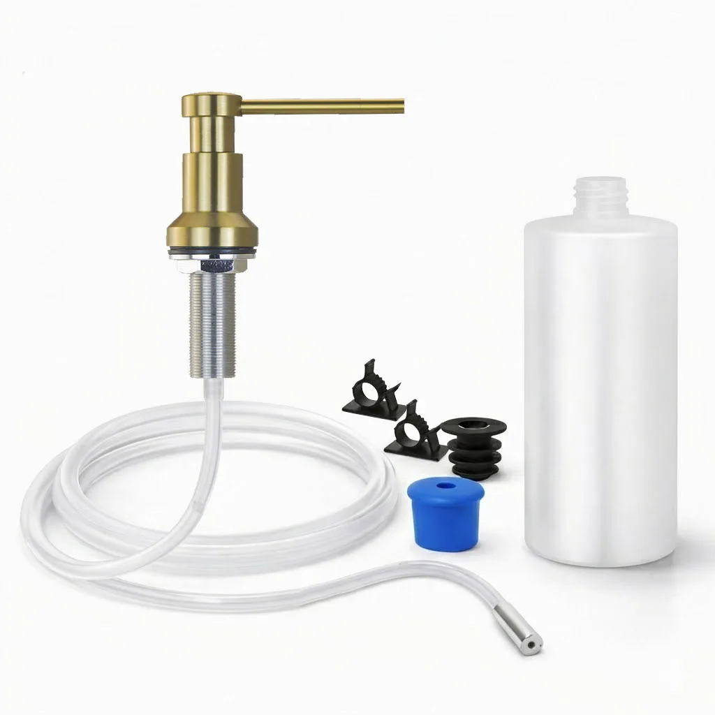 

Stainless Steel Kitchen Sink Soap Dispenser Built-in Countertop Dish Soap Pump with 10oz Bottle and 120mm Extension Tube