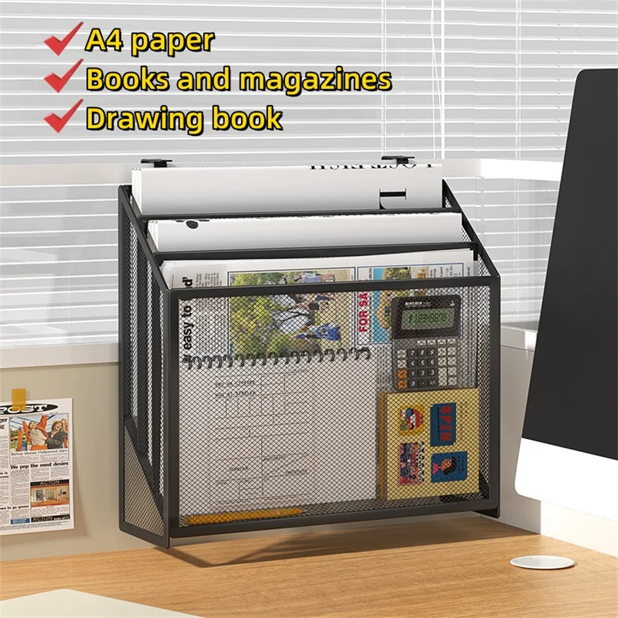 Imagem -03 - Office Screen Storage Basket Workstation Wall Hanging Folder Storage Rack Wall Metal Partição Multi-funcional Data Rack a4