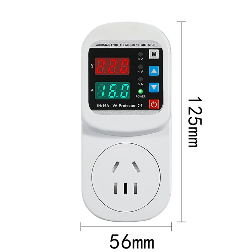 Over Voltage Current Under Voltage Protector Socket AC 220V 110V Adjustable 16A Surge Protector AU/EU Plug Socket Safe Protector