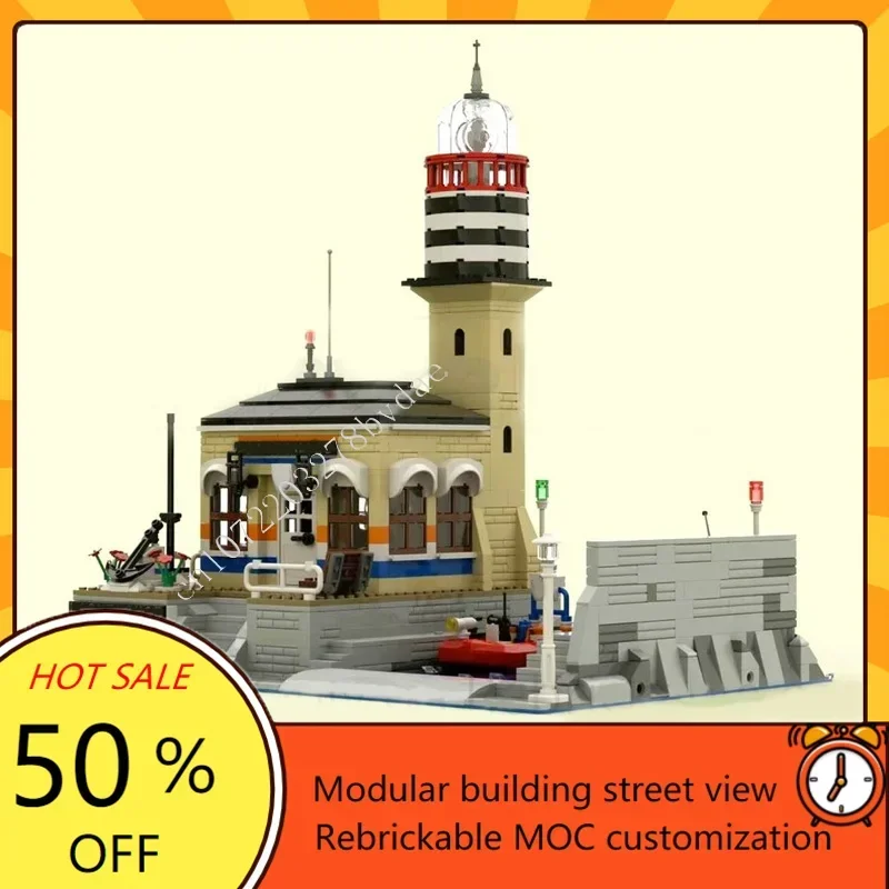 1230 pçs estação de farol modular moc blocos de construção personalizados vista rua arquitetura quebra-cabeça diy brinquedo educativo presente criativo