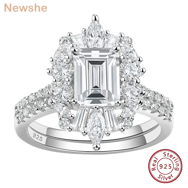 Vintage Emerald Cut Sterling Silver Wedding Ring Set