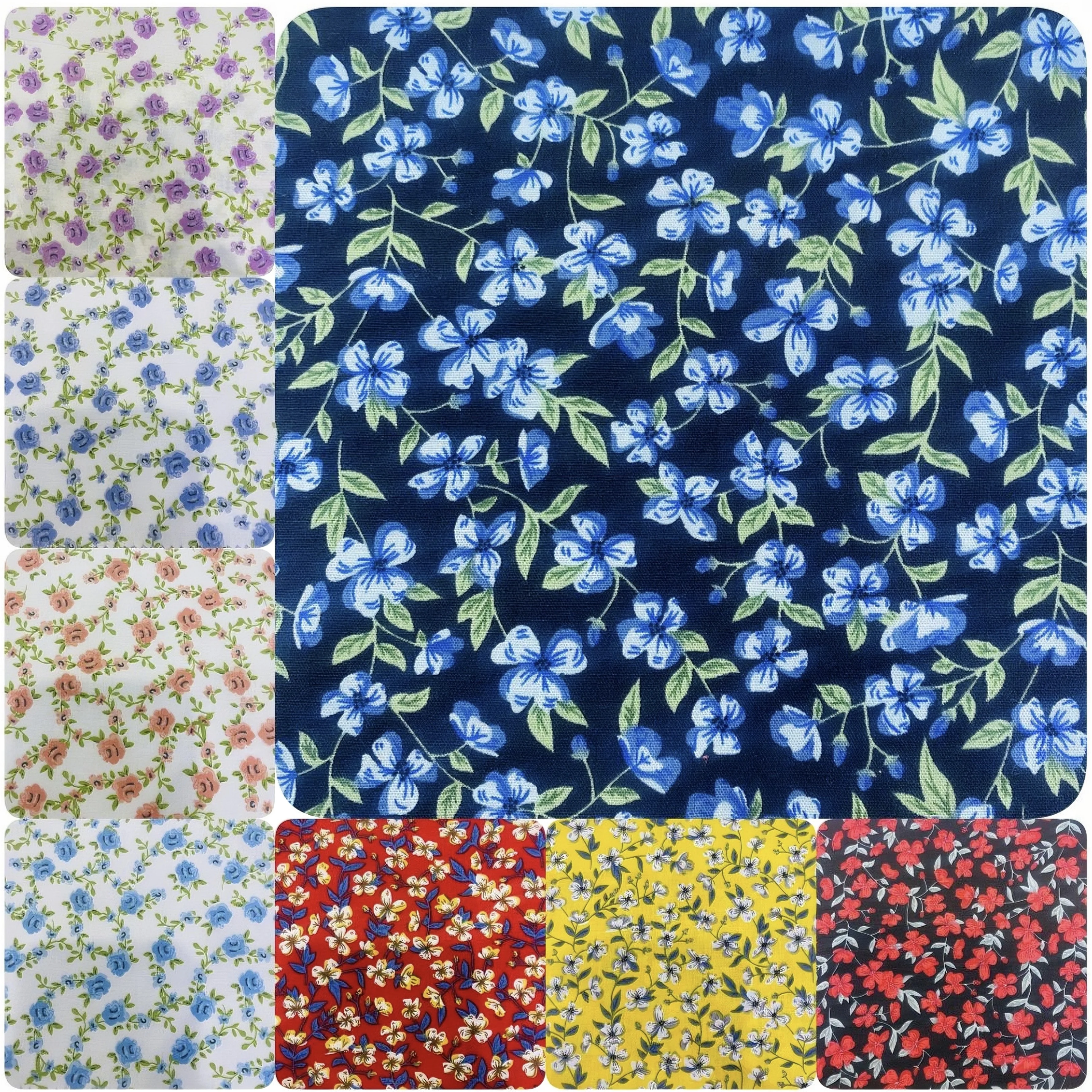 

Plant Floral Printing Pattern 100% Cotton Fabric Soft Breathable for DIY Summer Dresses Skirts and Home Textile Decorations