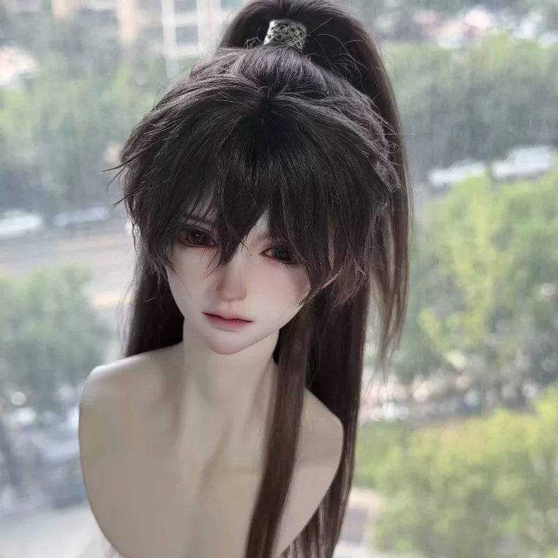 BJD Boy Doll Mohair Wig Retro Ancient Style High Ponytail Hairstyle Elastic Hair for 1/3 1/4 1/6 BJD Doll Multiple‑Color Hair