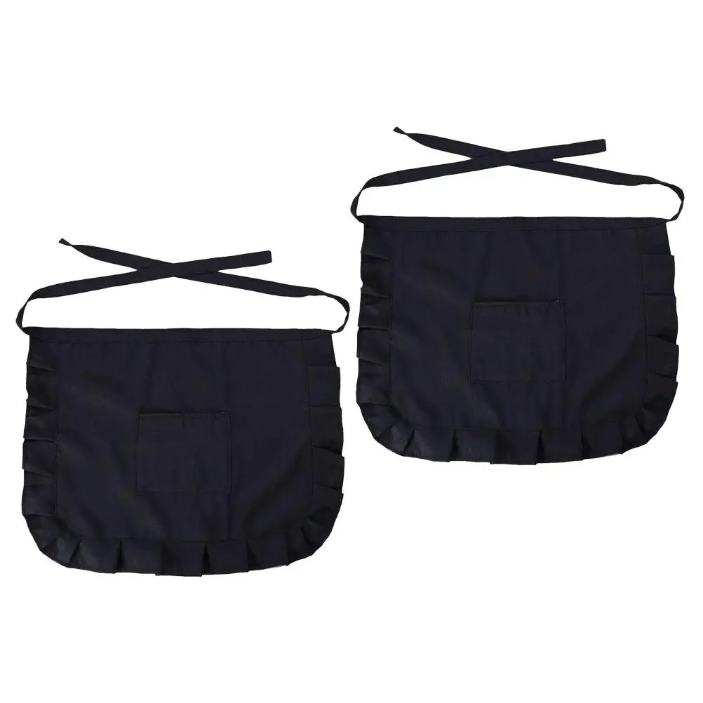 

Short Apron 2 Pcs Polyester Kitchen Waitress Waist Pockets Women Restaurant Server Canteen Half Body Gifts Cooking