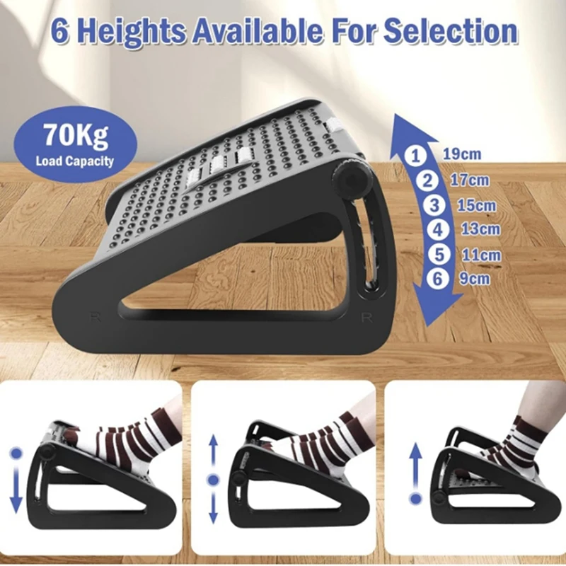 Office Foot Rest, Foot Stool Removable Massage Roller Portable, Ergonomic Desk Footrest White