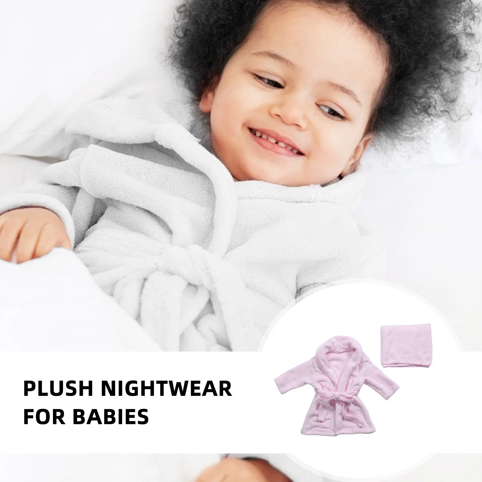 

1Set Baby Bathrobe Toddlers Fleece Pajamas Hat Soft Winter Nightwear Warm Robe 7-12 Months Newborns Boys Girls