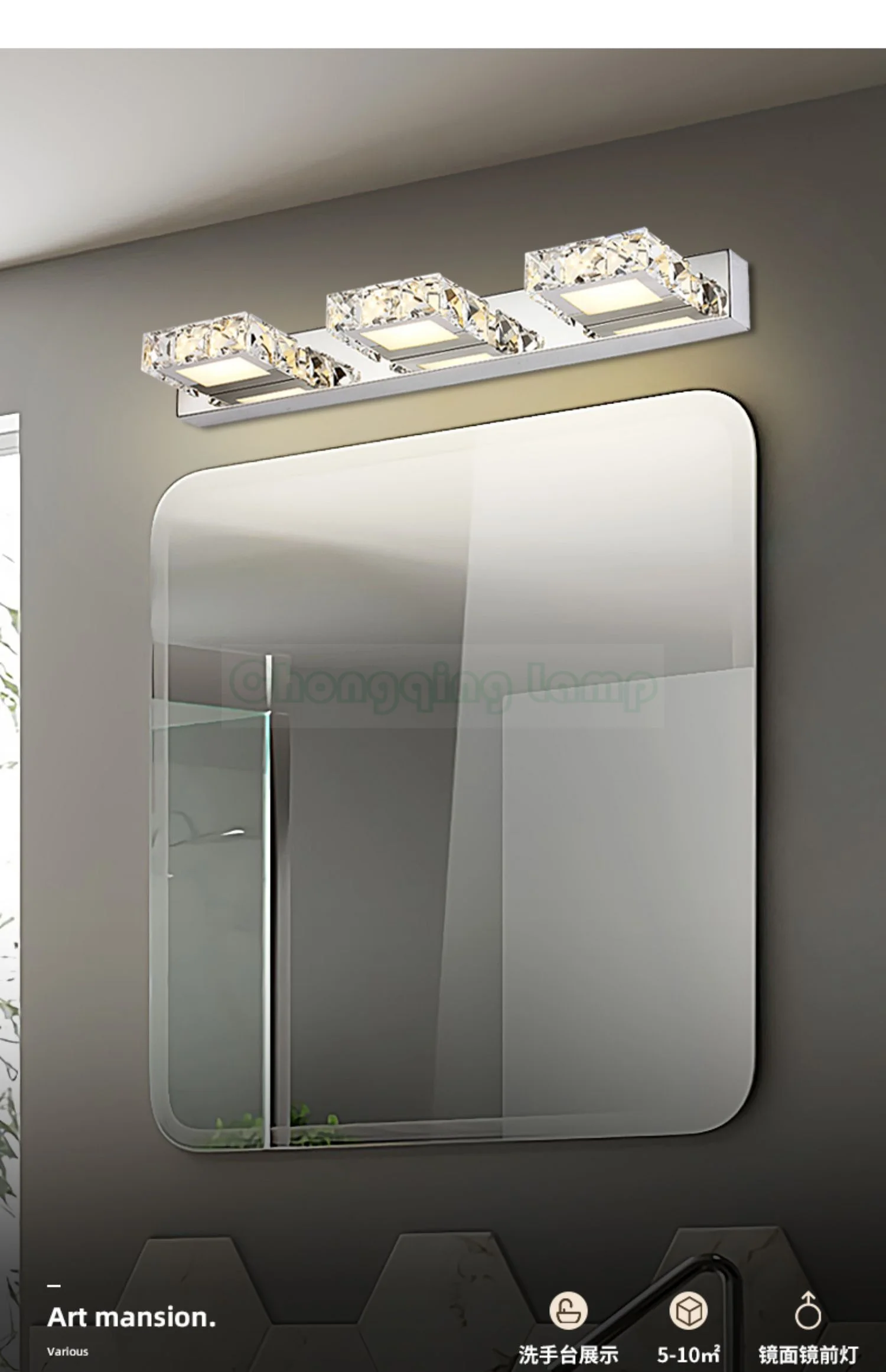 

Square Mirror Light Modern Bathroom Cosmetic Crystal Wall Lamp 2/4 Heads Stainless Steel Indoor Dressing Table 110v/220v