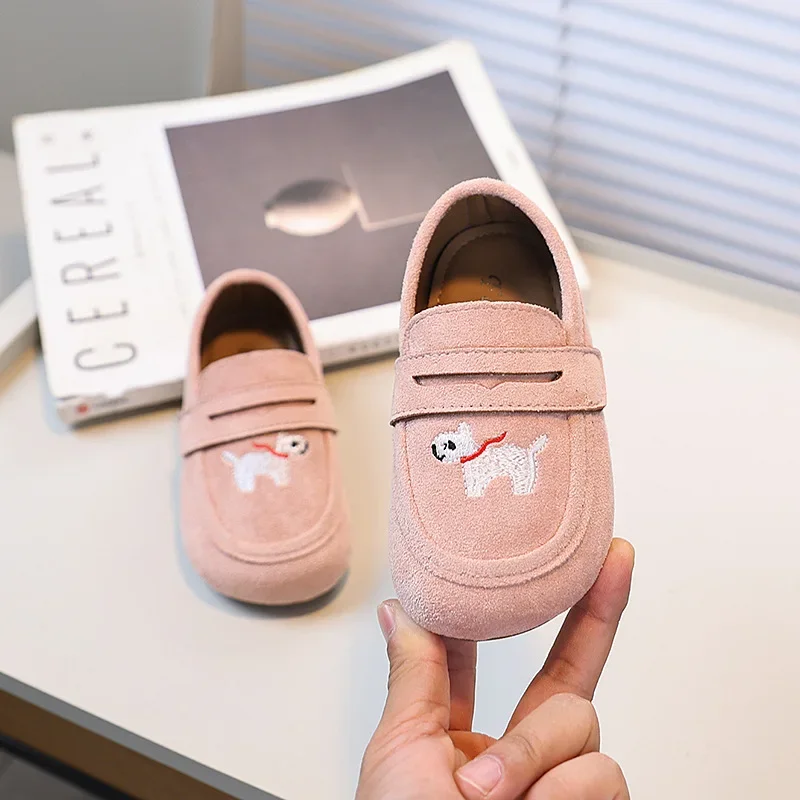 

New Girls Embroider Loafers Cute Spring Autumn Children School Causal Leather Shoes Non-slip Soft Bottom Kids Fashion Flat Shoes