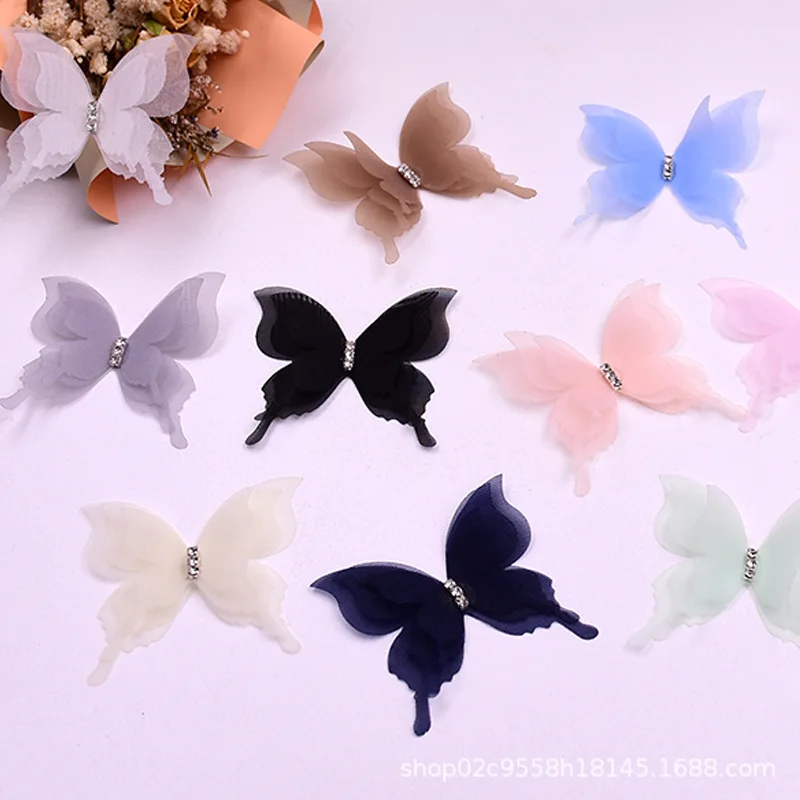 20PCS Three Layers of Gauze Butterfly Decoration Cloth Paste Color Simulation Cloth Butterfly DIY Clothing Decoration Butterfly