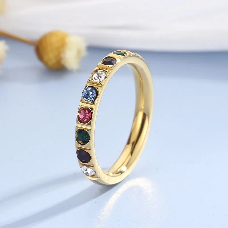 Trendy Stainless Steel Rings For Women Mini Heart Cuban Zircon Multiple Color Wedding Bands Finger Mujer Rings Jewelry Wholesale