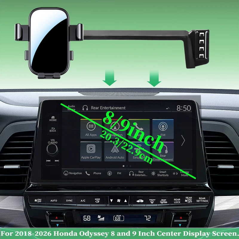 Car phone mount for left-hand drive Honda Odyssey (2018–2026 models), suitable for 8-inch or 9-inch center console screens.