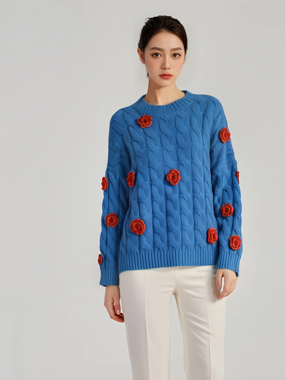 2024 New Forest Vintage Heavy Industry Rose Sweater  Women's Fashionable Pullover Knitted Outerwear