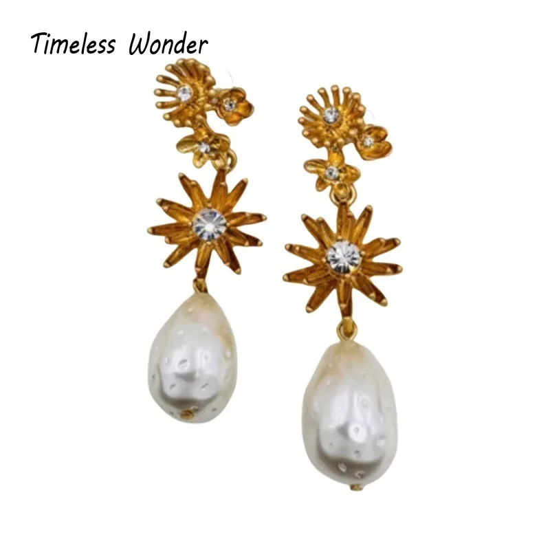 Timeless Wonder Fancy Zircon Floral Geo Pearl Stud Earrings for Women Designer Jewelry Luxury Brand Sweet Rare Top Gift 3326