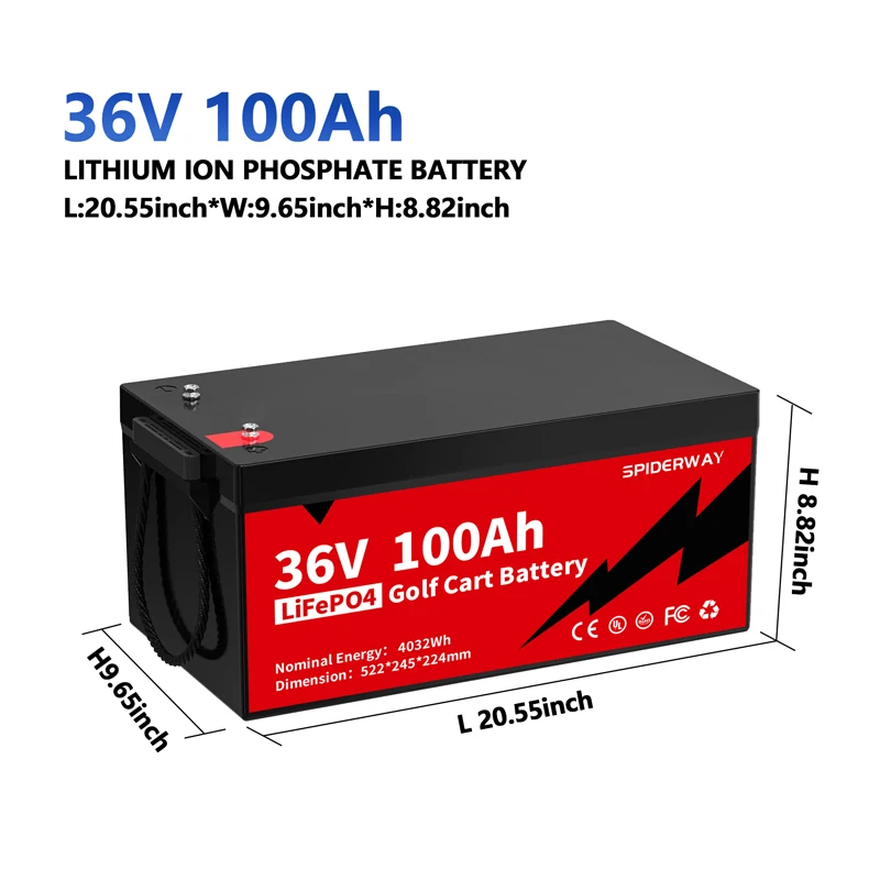 Litime 36v 100ah lifepo4 Lithium batterie 200a bms geboren für 5kw Golf wagen Marine