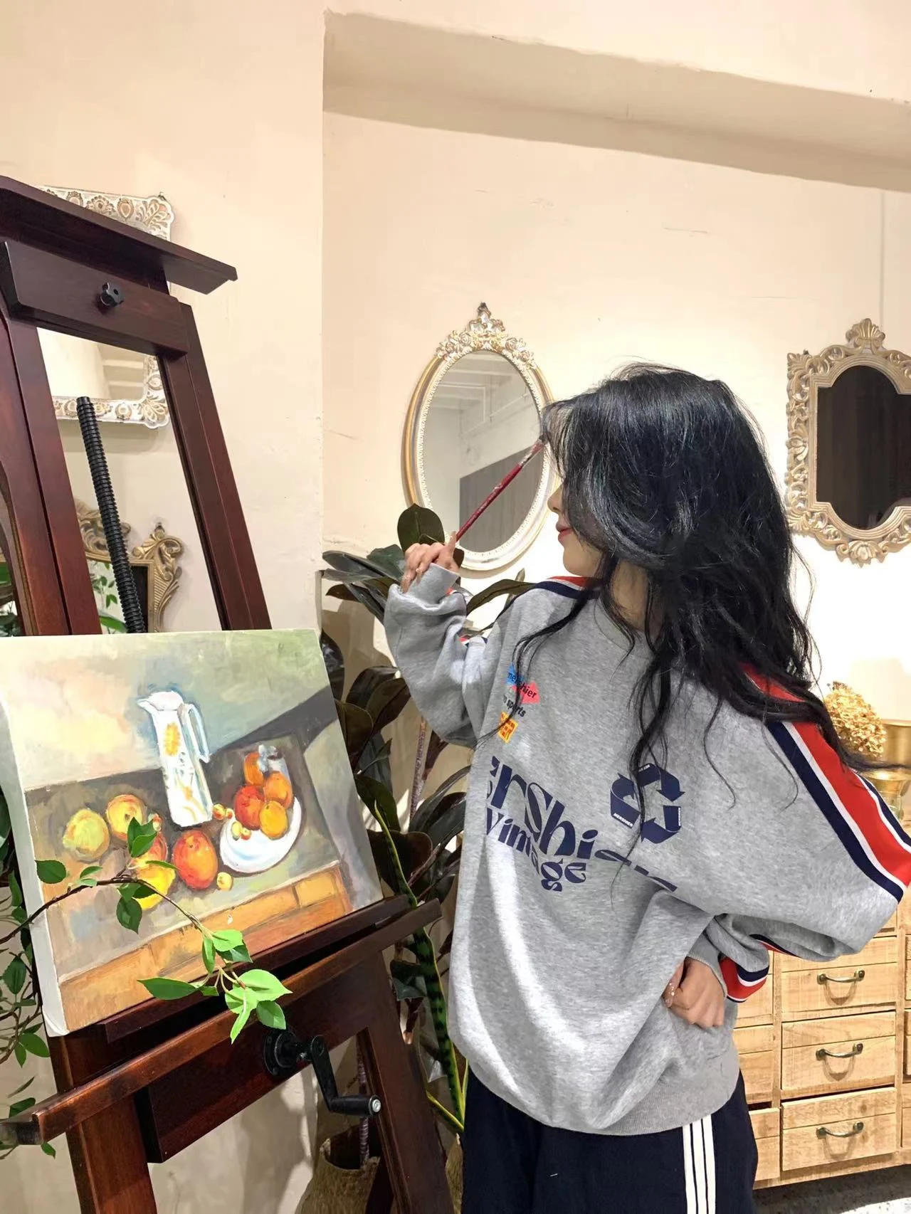 

Женская толстовка оверсайз с американским ретро-принтом в полоску, осенне-зимняя, с длинными рукавами и круглым вырезом, модный топ для пар