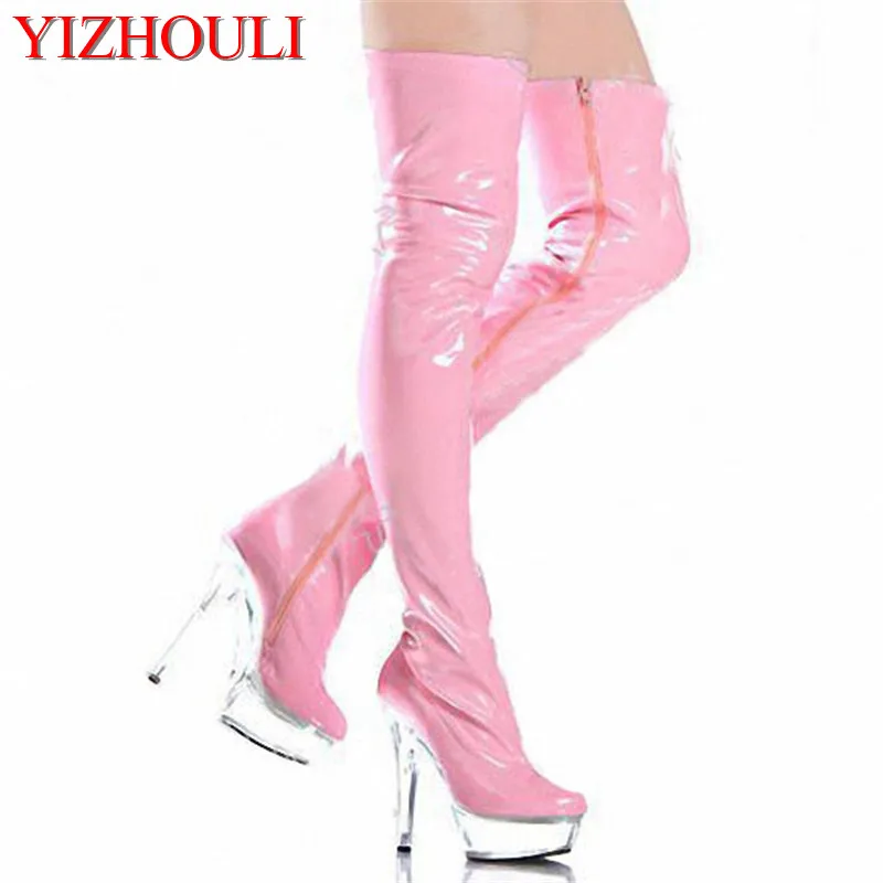 15cm high-heeled shoes sexy over-the-knee long boots crystal shoes stage shoes motorcycle boots plus size thigh high dance shoes