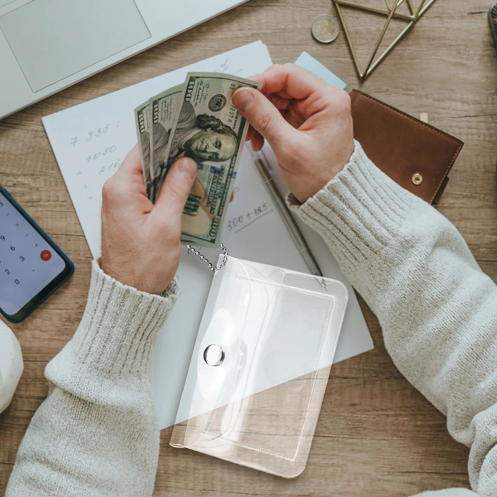 

2Pcs Mini Coin Purse Transparent Card Holder Clear PVC Wallet Fold Snap Closure Portable Key Case Storage Pouch Change Purse