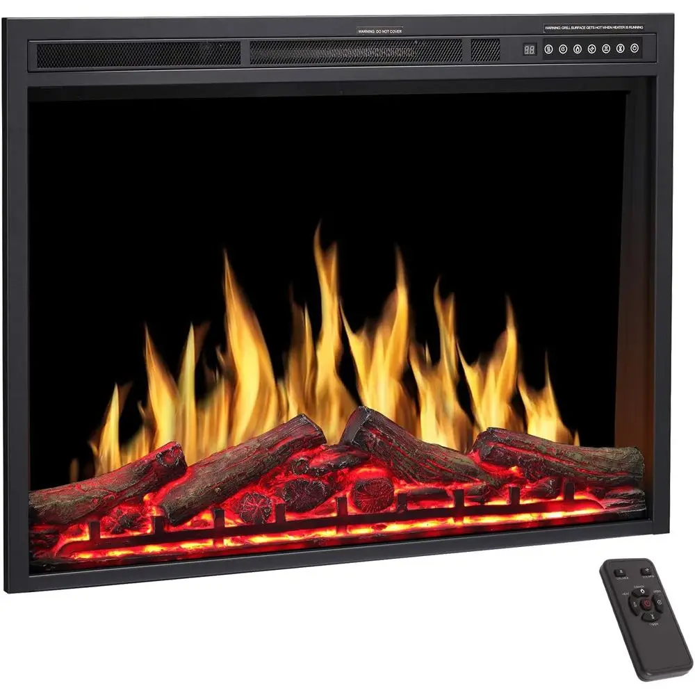 

34-дюймовая электрическая каминная вставка с регулируемым пламенем, бревенчатым цветом, скоростью пламени, яркостью и дистанционным управлением — 750 Вт/1500 Вт (3