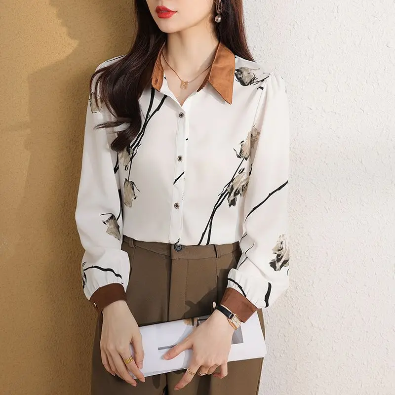 Spring Autumn New Fashion Turn-down Collar Long Sleeve Printing Blouses Women\'s Clothing Korean All-match Loose Button Shirts