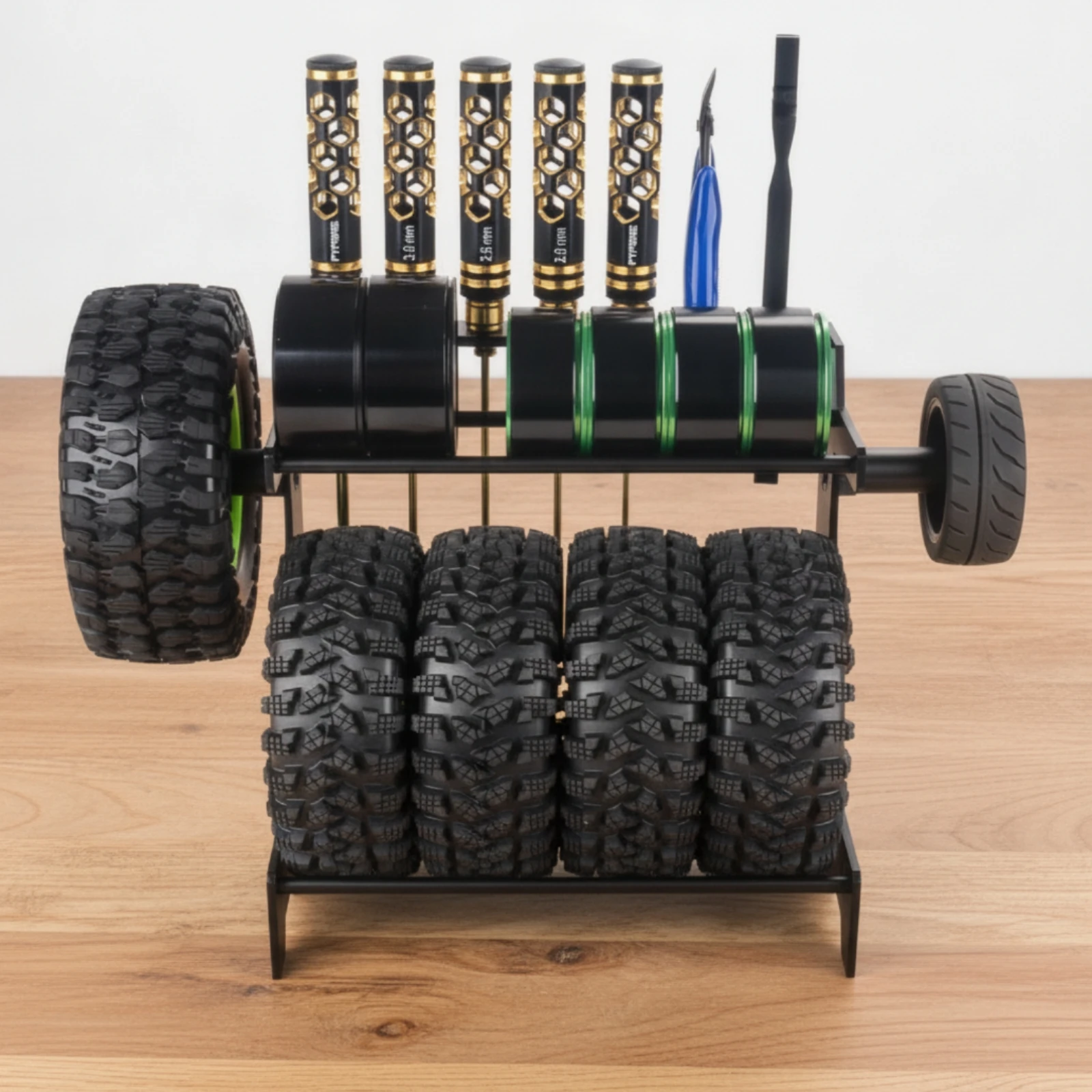 RC Car Tire Rack Metal RC Tire Rack Wheel Holder Matte-Black for Workbenches, Repair Corners
