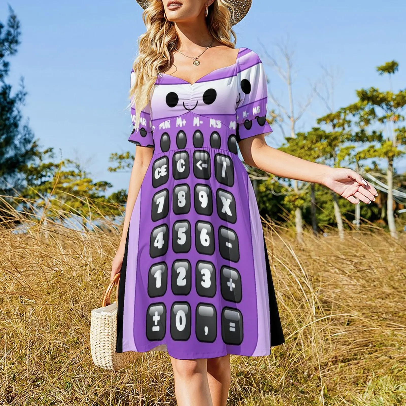 kawaii purple calculator Short Sleeved Dress luxury woman evening dress Women's dresses Dress