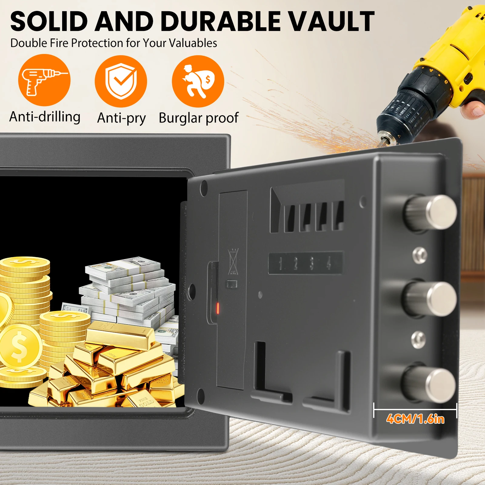 Seeiswork 4.6L/8.5L/16L أثاث آمن قفل مزدوج بت حديد فولاذي آمن مع قفل 2 مفاتيح للأعمال النقدية/المال/المجوهرات #5