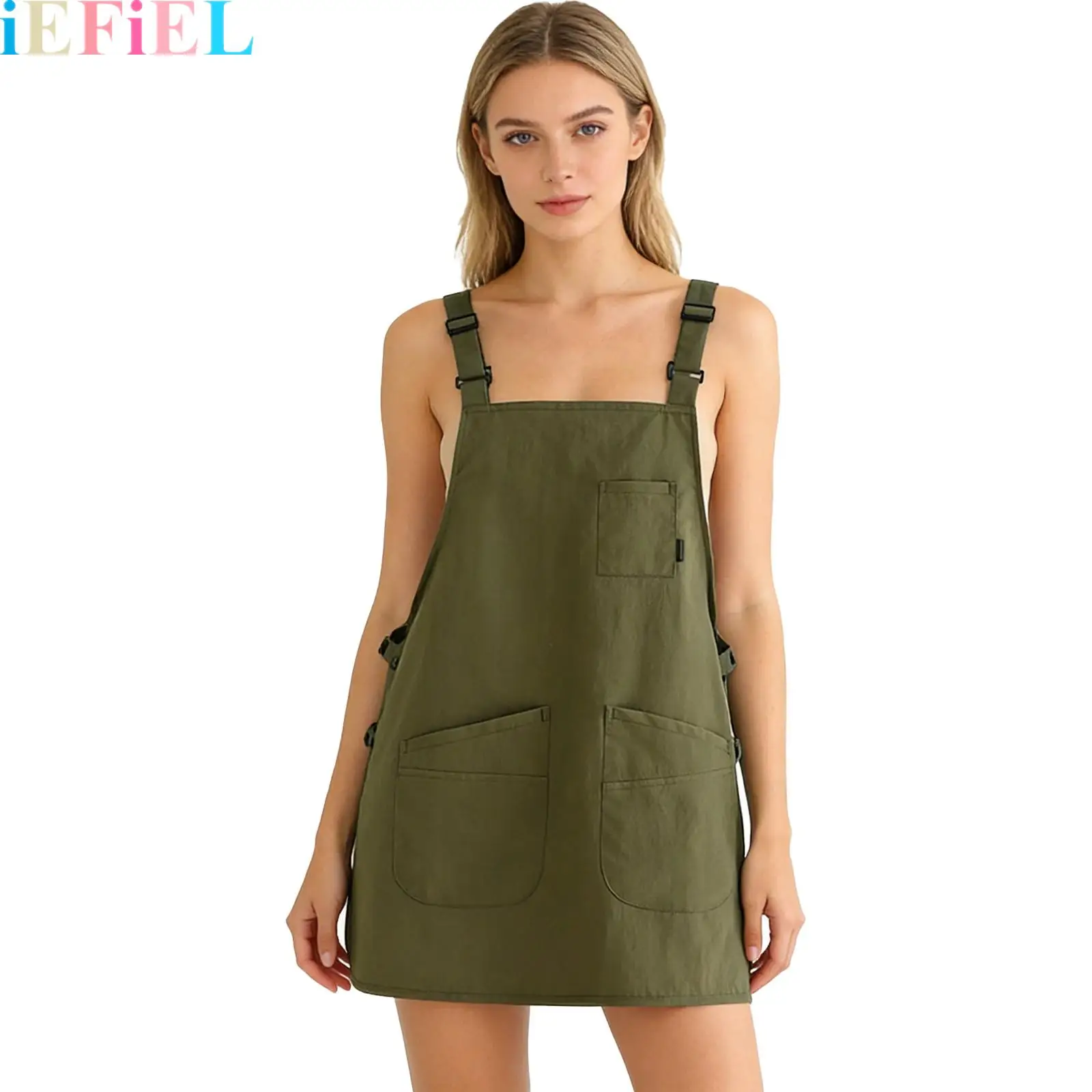 

Women Apron with Pockets Adjustable Water-Repellent Stain-Resistant Work Apron for Kitchen Art Garden Pet Grooming