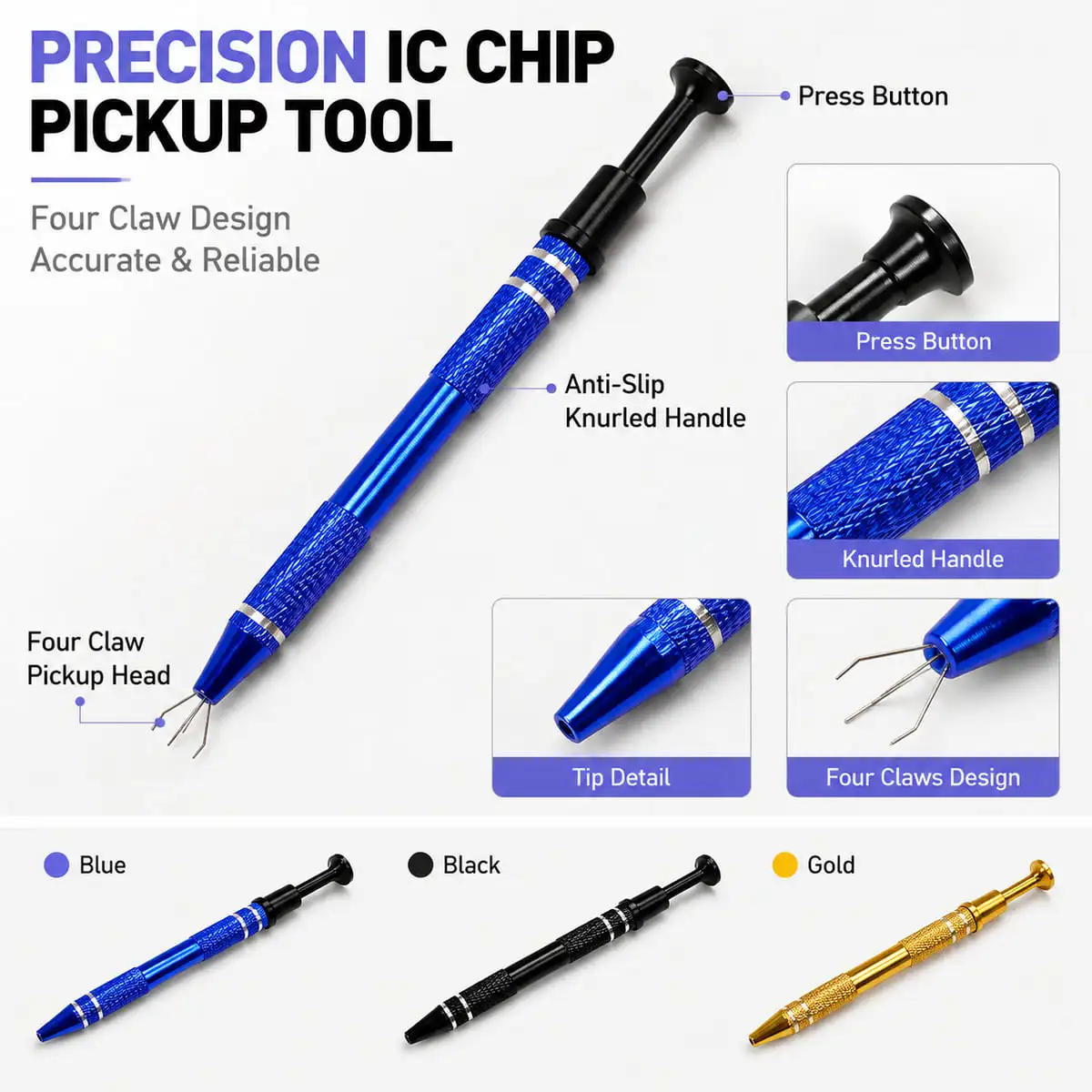 Precision Four Claw Grabber Tool Mini Pickup Tweezer For Chip Repair Small Parts Handling Nail Art Sponge DIY Repair Supplies