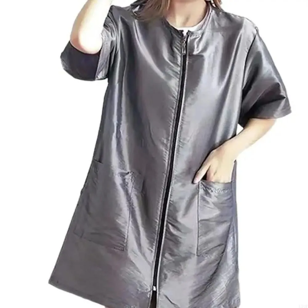 

Short/Long Sleeve Barber Shop Work Clothes Non-stick Hair Polyester Hairdresser Robe Easy Zippered Breathable