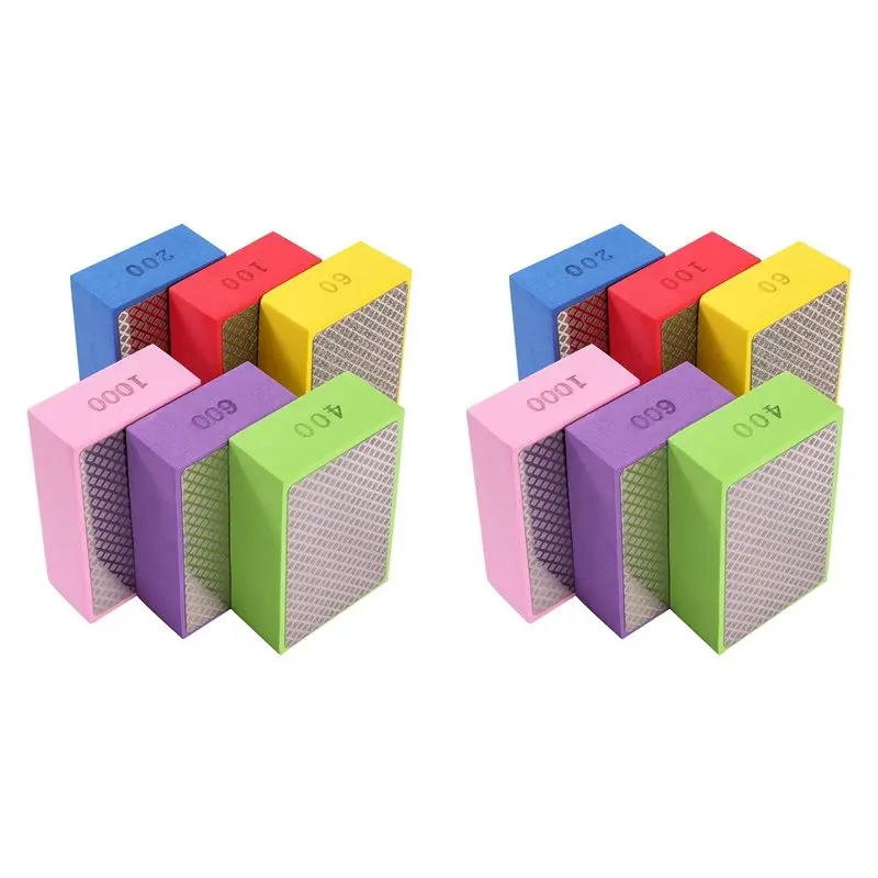 AAAF 12PCS Diamond Hand Polishing Pads,60/100/200/400/600/1000 Diamond Sanding Pads Tile Tools Polishing Pad Sanding Block