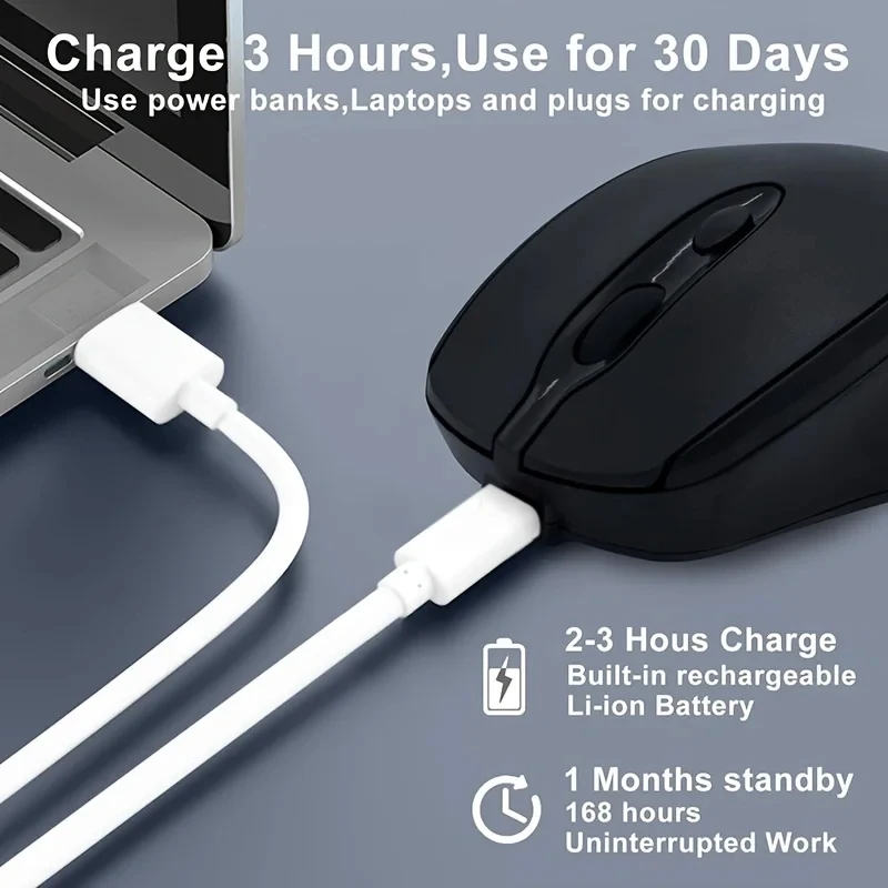 ماوس لاسلكي متوافق مع البلوتوث 2.4G ماوس كمبيوتر لاسلكي قابل لإعادة الشحن USB ماوس ألعاب صامت لأجهزة الكمبيوتر المحمول ماك بوك اللوحي