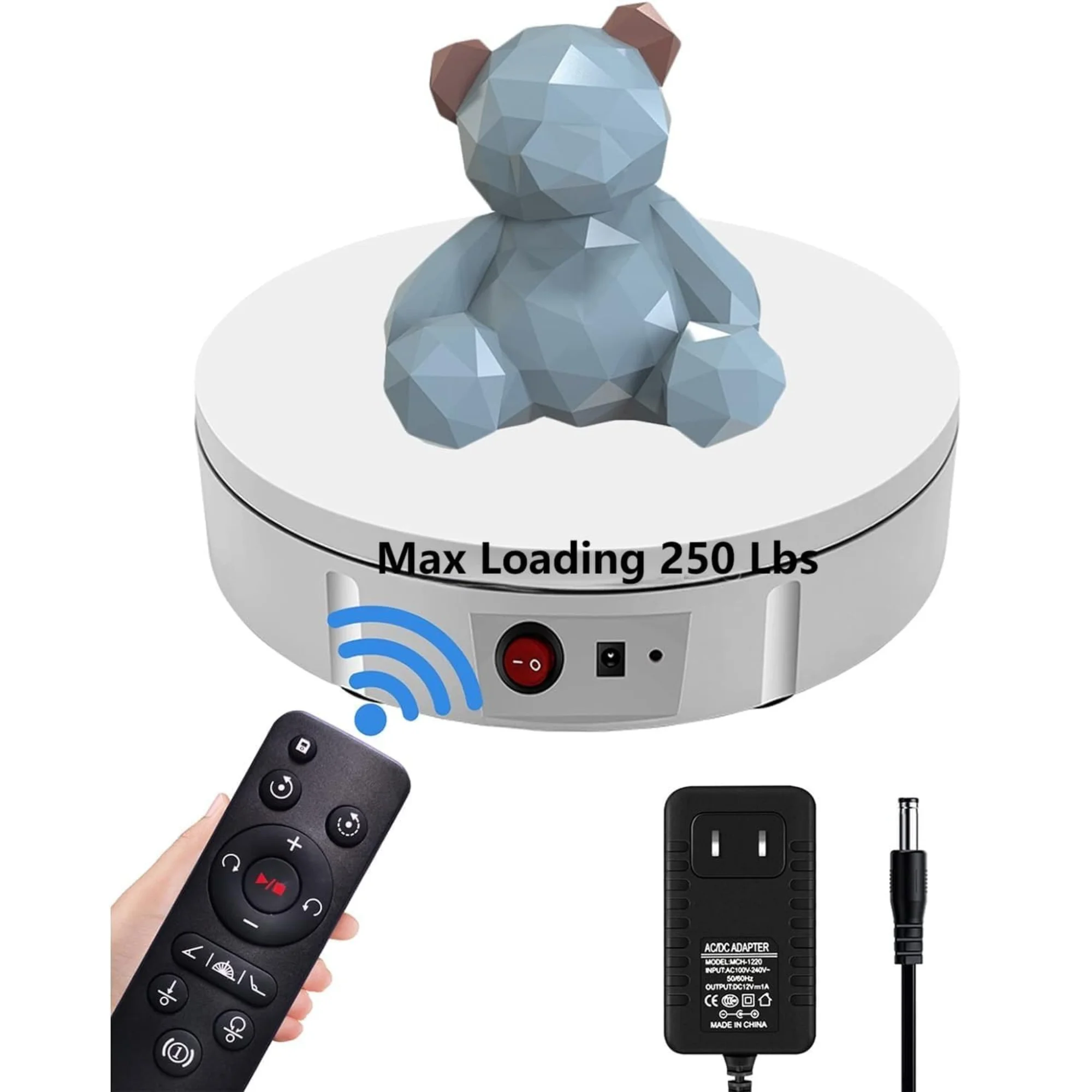 

360 Motorized Rotating Display Stand,Remote Control Angle, Speed (White/8.66inch /250Lbs Load/Wired)