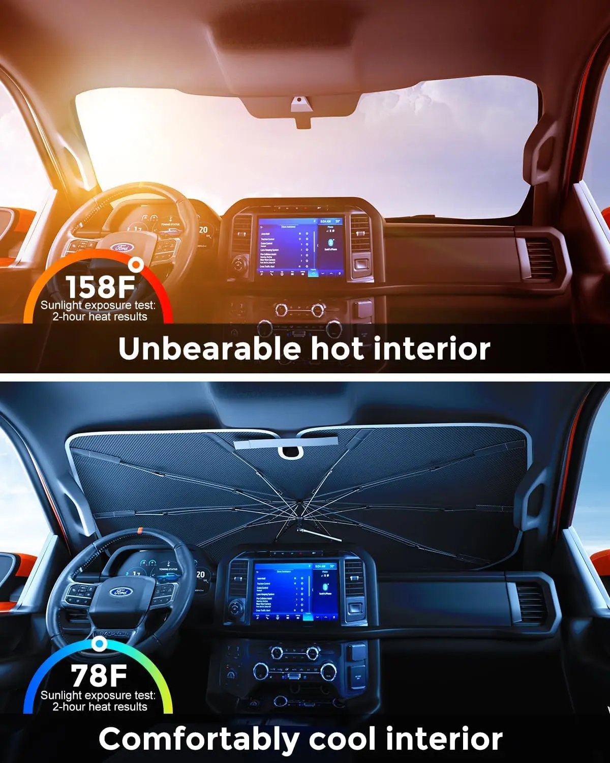 2025年改良型トラック用フロントガラスサンシェード - 5層アイスコーティングで99%のUVを遮断、360度で車内を冷却 °   回転ハンドル