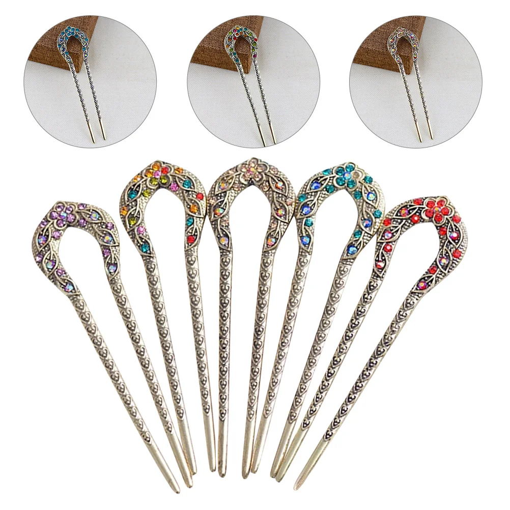 

5 Pcs Hair Pins Vintage Rhinestone Hairpin Toppers Chinese Alloy Sticks for Buns Barrettes