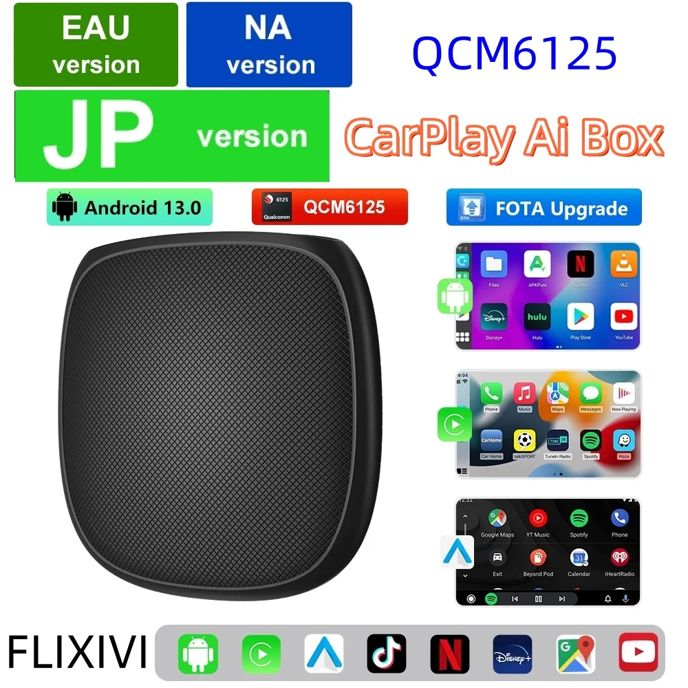 FLIXIVI CarPlay Ai Box Plus 8 + 128G Android 13 Bezprzewodowy procesor Android Auto i CarPlay 8/4 rdzenia QCM6125/2290 dla VW Audi Kia Fiat