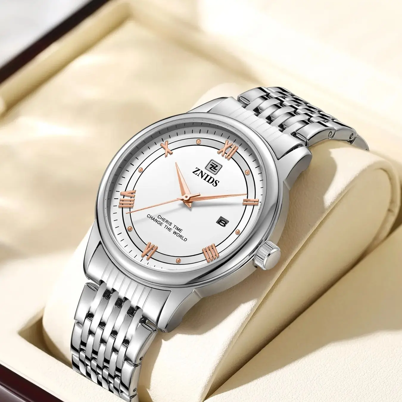 

High-End Men's Quartz Watch, Stainless Steel Strap, Round Dial, Analog Watch, Date Display Function, Waterproof Design, Business Watch, Cross-Border Hot-Selling Gift Item