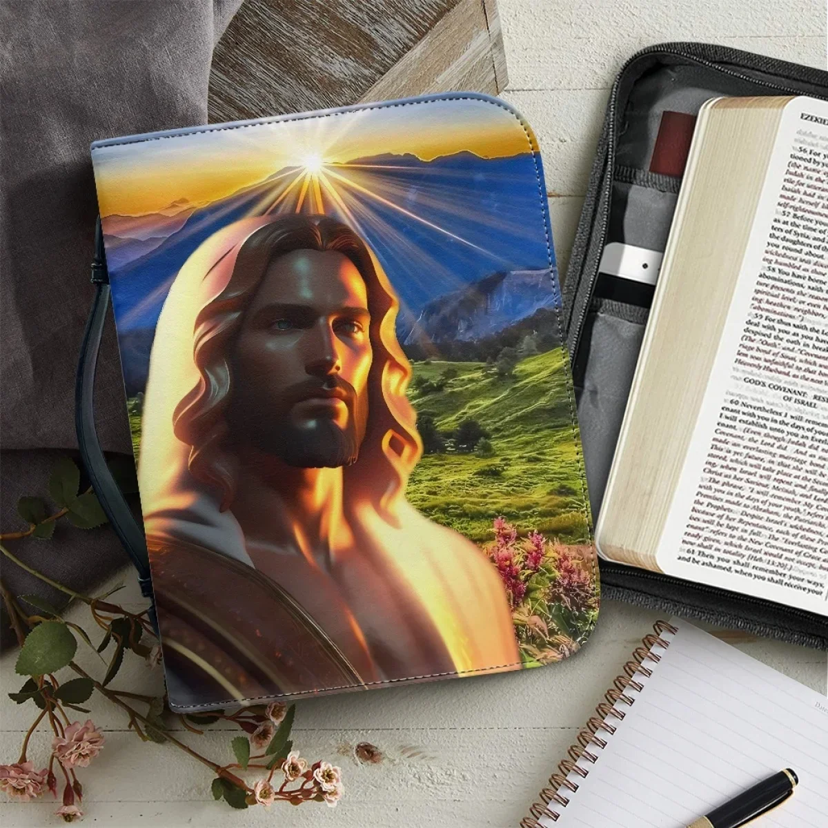 

2024 Women's Bible Bag God Jesus Pattern Handle Handbags PU Leather Zippered Christian Bags Size M-2XL Book Holy Storage Boxes