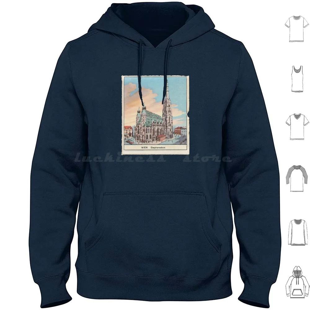 St. Stephen'S Cathedral Vienna Austria Hoodies Long Sleeve Adventure Travel Beach Vintage Retro Polaroid Happy