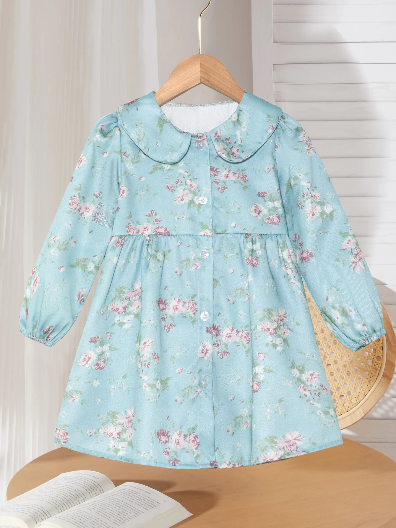 خريف جديد وصول الأزهار طباعة الياقات اللباس أنيق فستان الأميرة الطفل الفتيات اللباس المألوف لباس غير رسمي