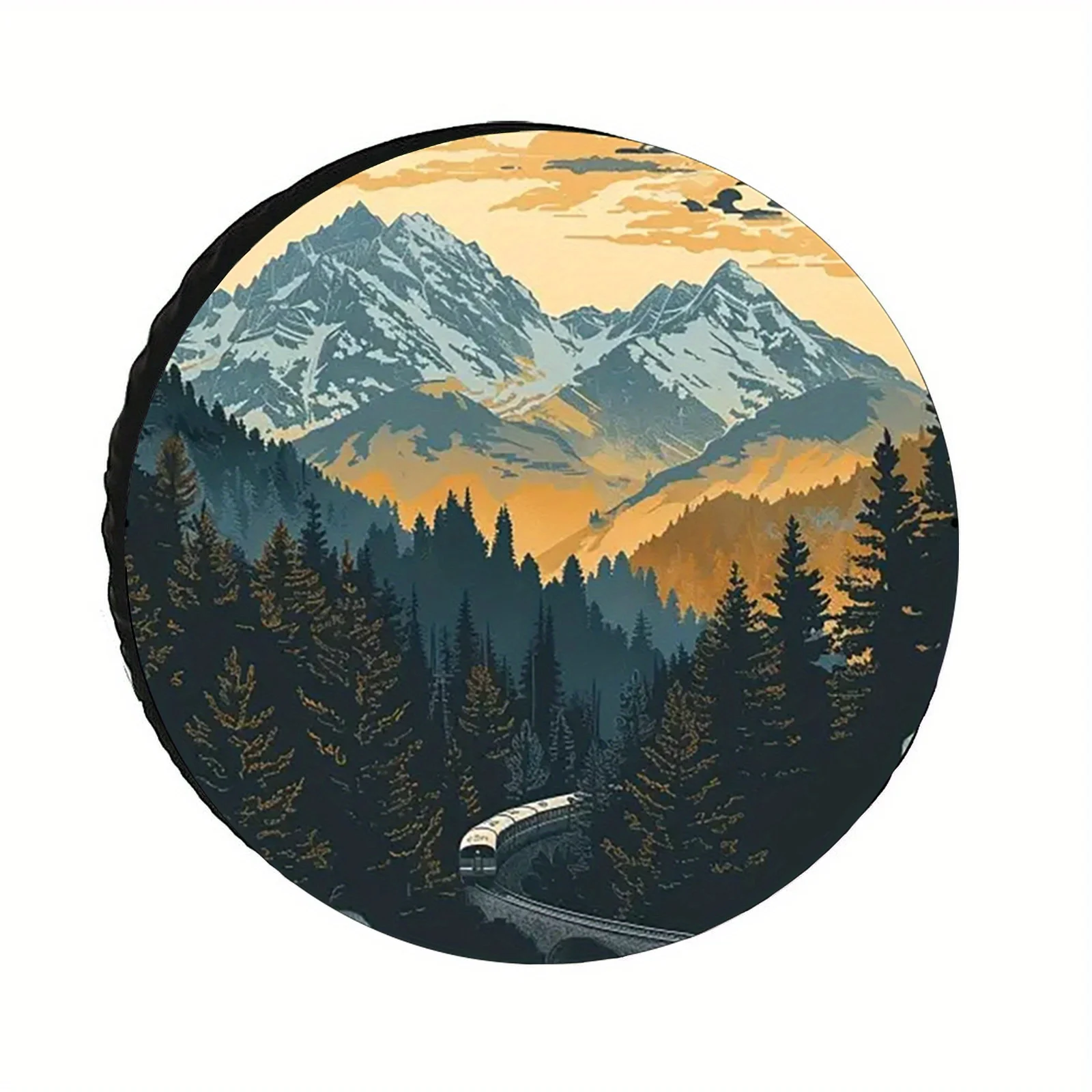 Mountain Forest Train Scenic Spare Tire Cover Durable Polyester UV Protection for RV SUV Truck Camper Travel Trailer