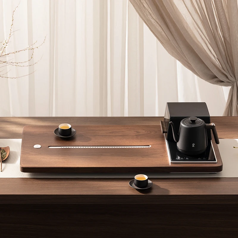 

North American black walnut solid wood tea tray whole log household drainage tray coffee table kettle integrated kung fu