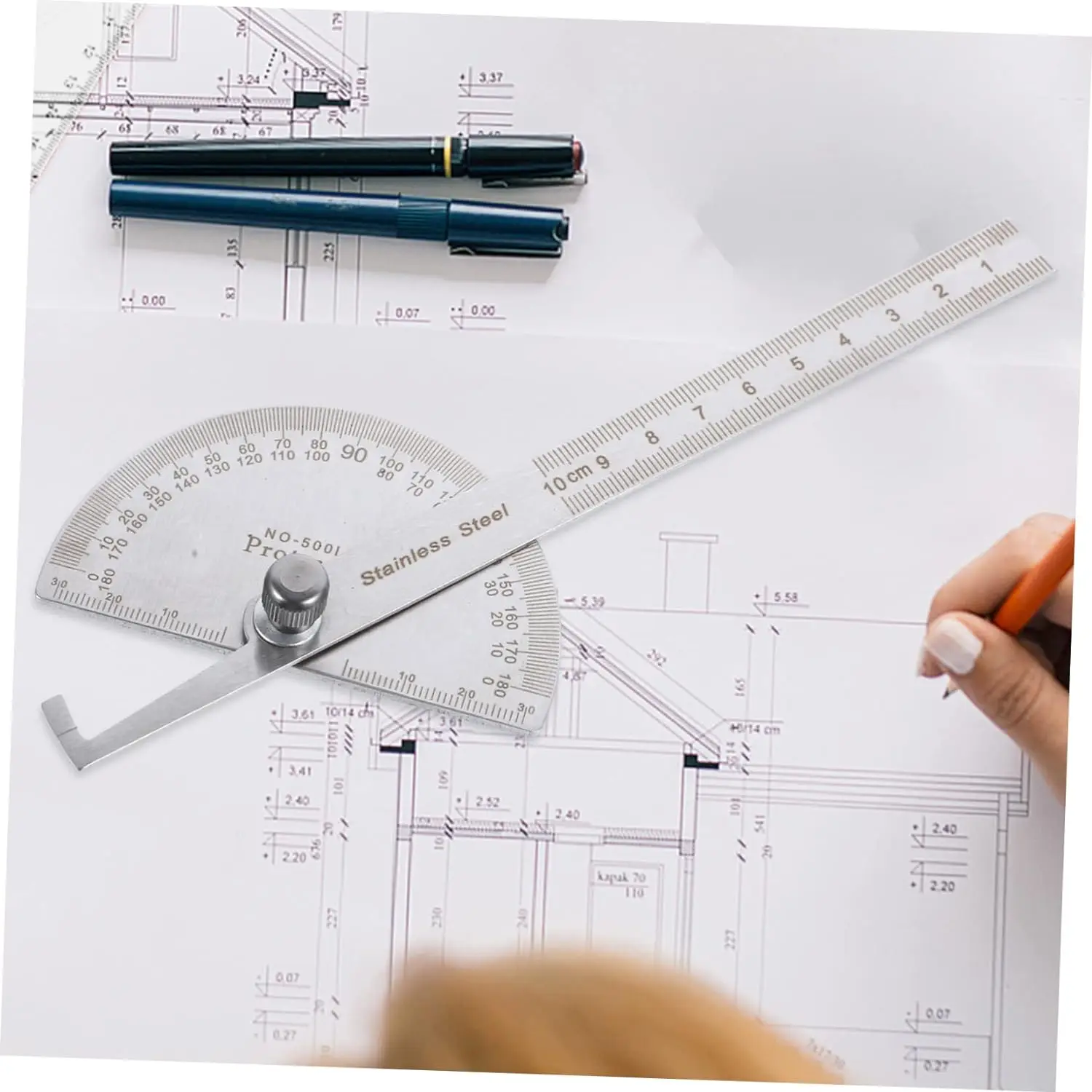 0-180 ° Round Head Protractor, Thickened Stainless Steel Angle Gauge for Measuring Large Woodworking Angle Gauges