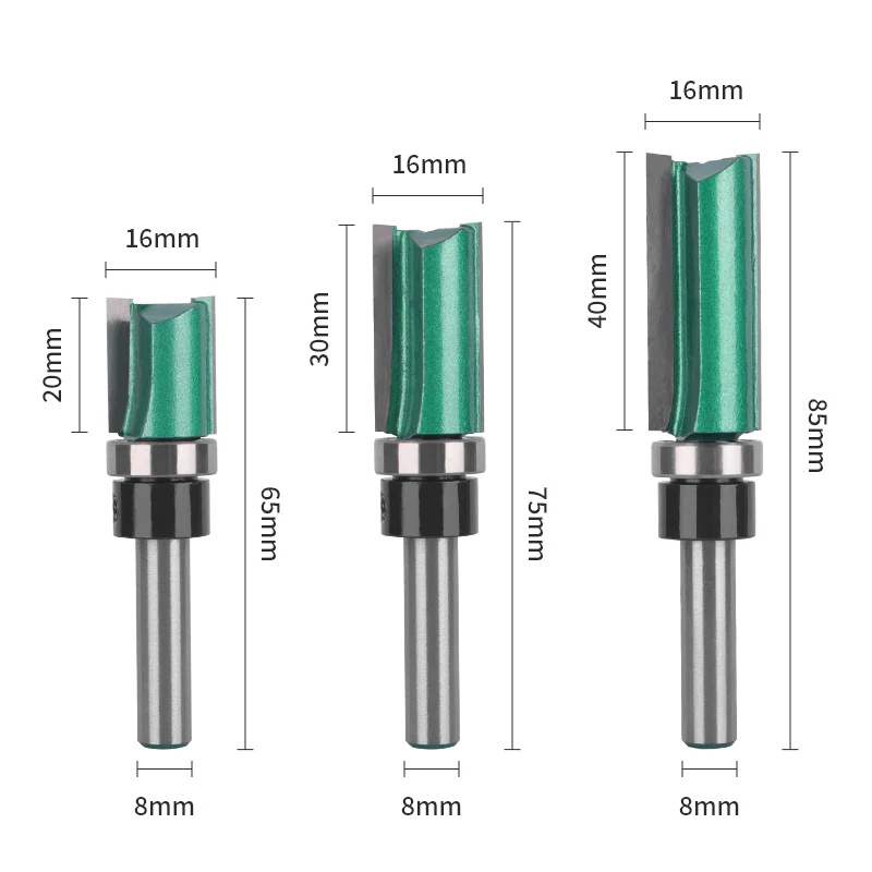 PTA 8MM Shank D16MM Pattern Bit Flush TrimRouter Bit Woodworking Milling Cutter For Wood Bit Face Mill Carbide Cutter End Mill