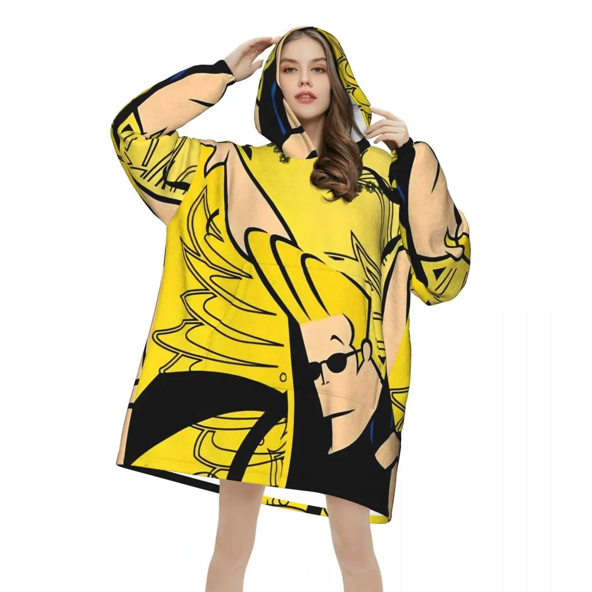 Johnnys Bravos Oversized Blanket Hoodie Sweatshirt Long Fleece Hooded Wearable Blanket with Large Pocket for Women Men
