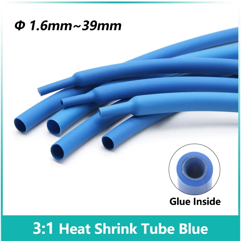 

1/5/10/25/50M Blue 3:1 Heat Shrink Tube With Glue Inside Diameter 1.6mm ~ 39mm Adhesive Lined Waterproof Insulation Sleeve Wrap